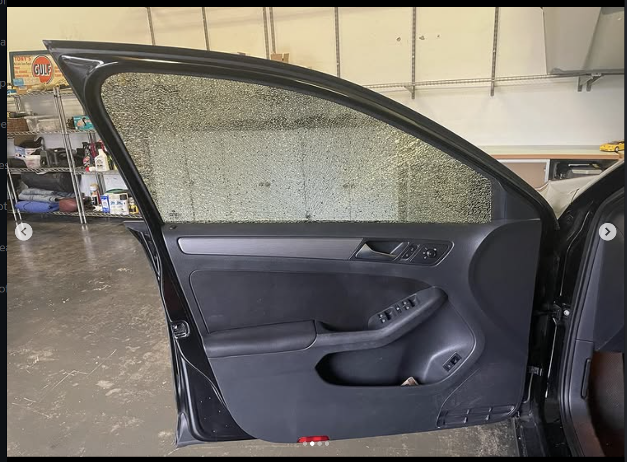 VW shattered door glass before repair
